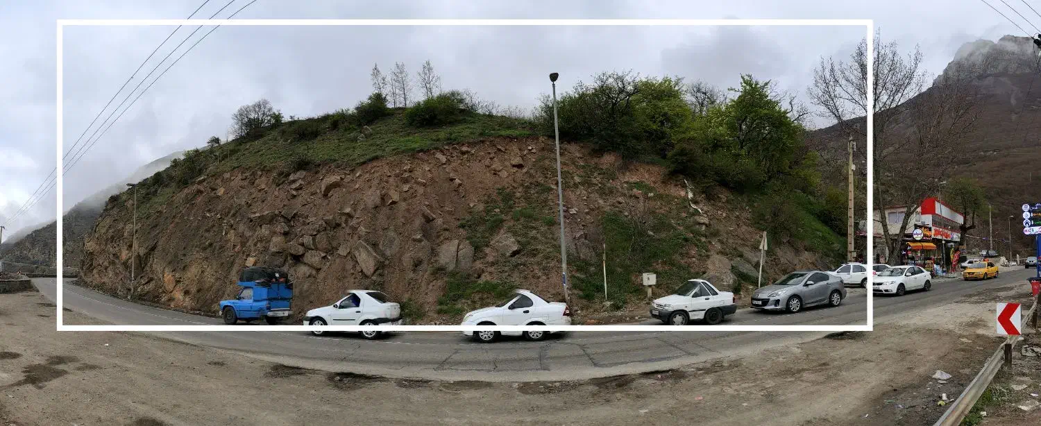 زمین با ۷۰ متر بر، جاده چالوس