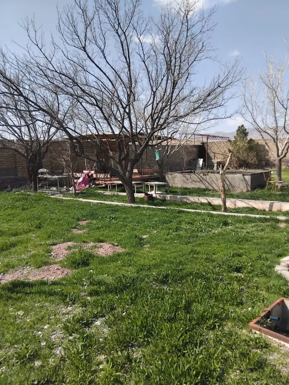 زمین باغ دور دیوار با خانه