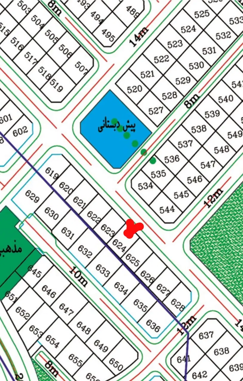 زمین فاز 3 بهاران روی خیابان 14متری