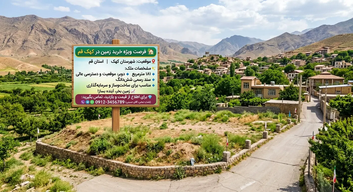 زمین مسکونی کهک ۱۸۱ متر با سند شش دانگ