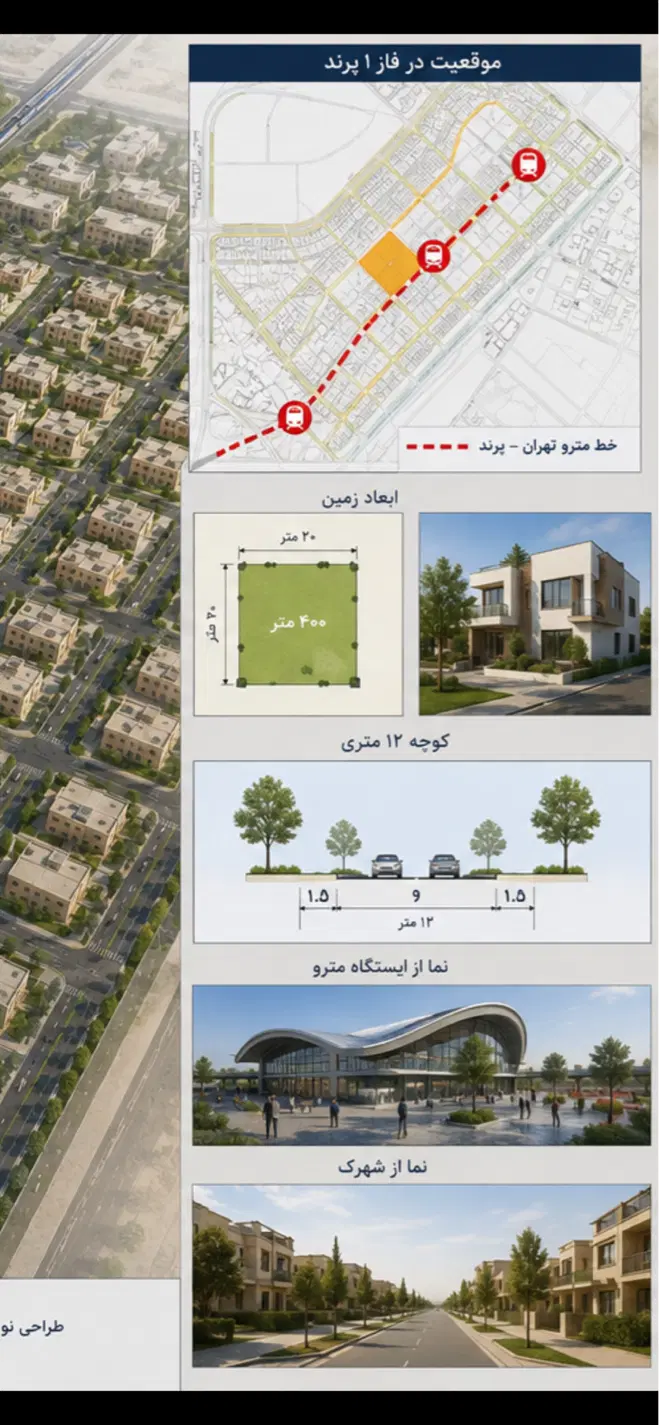 ۴۱۱ متر زمین_شهرک مترویی پرند_لوکیشن بی نظیر