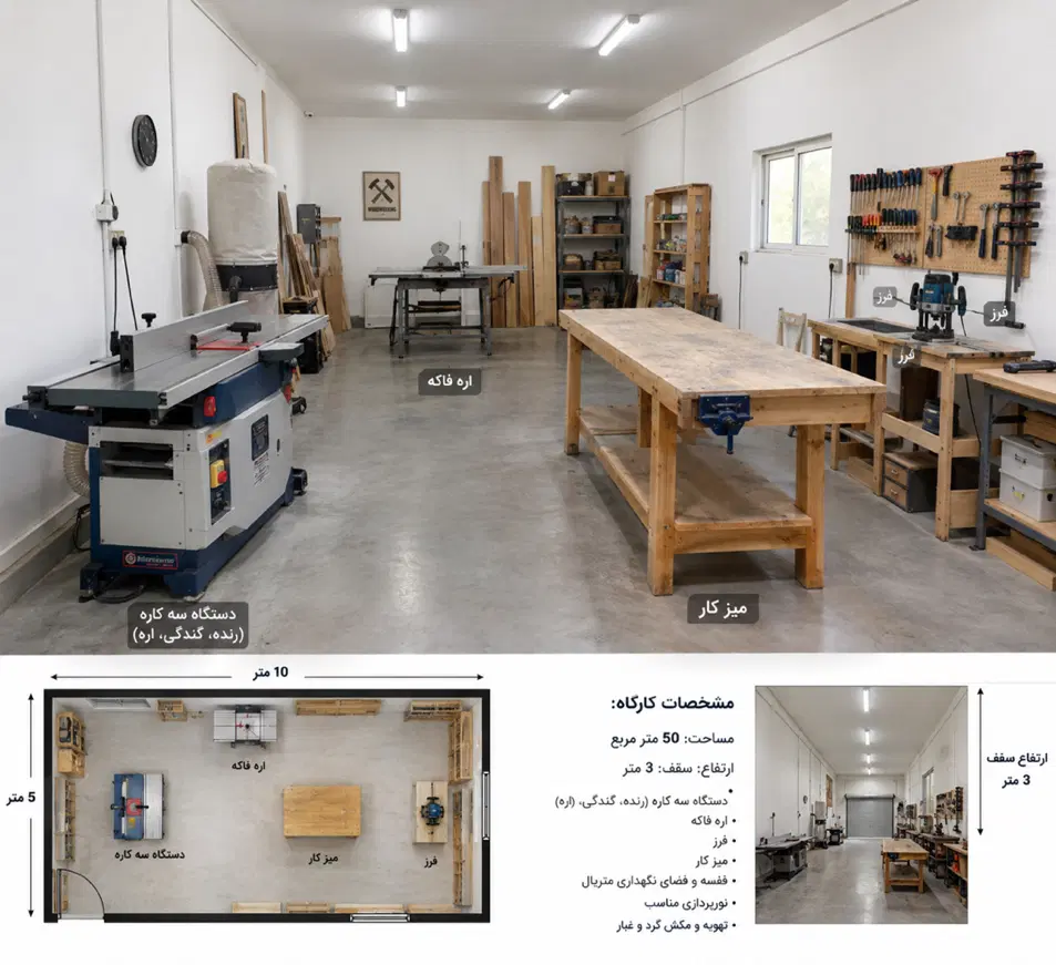 اجاره کارگاه نجاری با وسایل کامل خیابان اتحاد