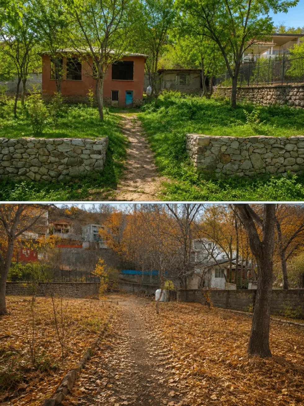 باغ با بنای قدیمی  در کردان( روستای سر سبز ولیان)