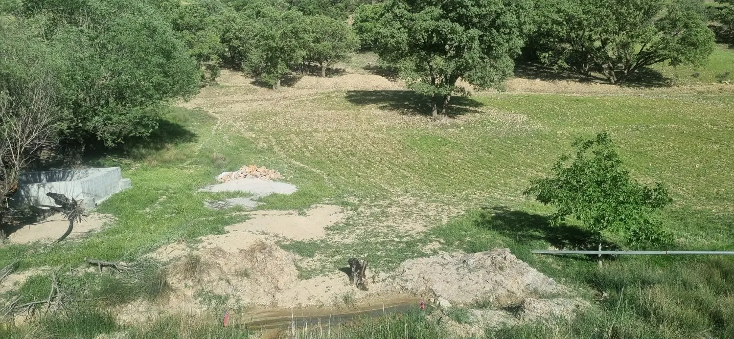 زمین باغ با چشمه چهار فصل ومنبع ۷۰هزار لیتری بیاره