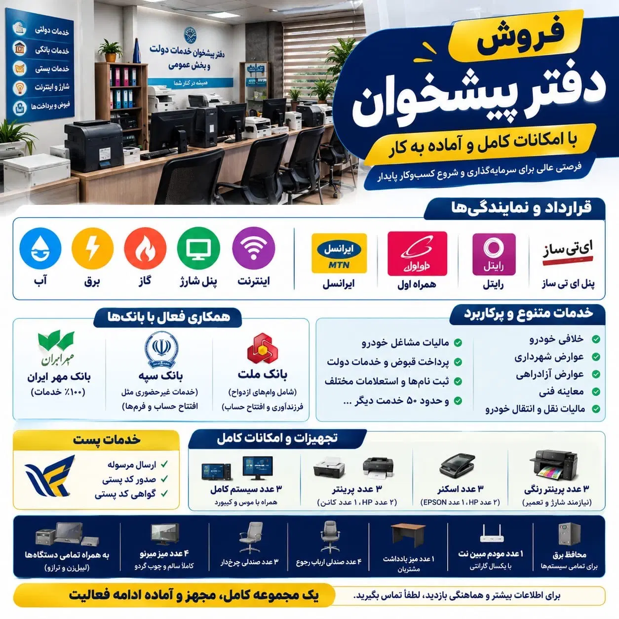 فروش امتیاز دفتر پیشخوان دولت+تجهیزات کامل